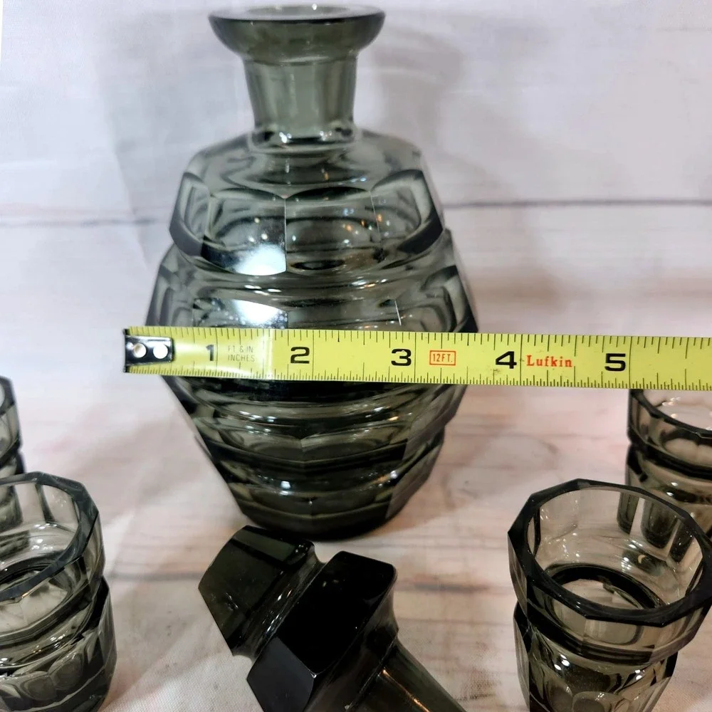 Moser Smoked Grey Decanter Stopper and Shot Glasses Set - Vintage Barware
